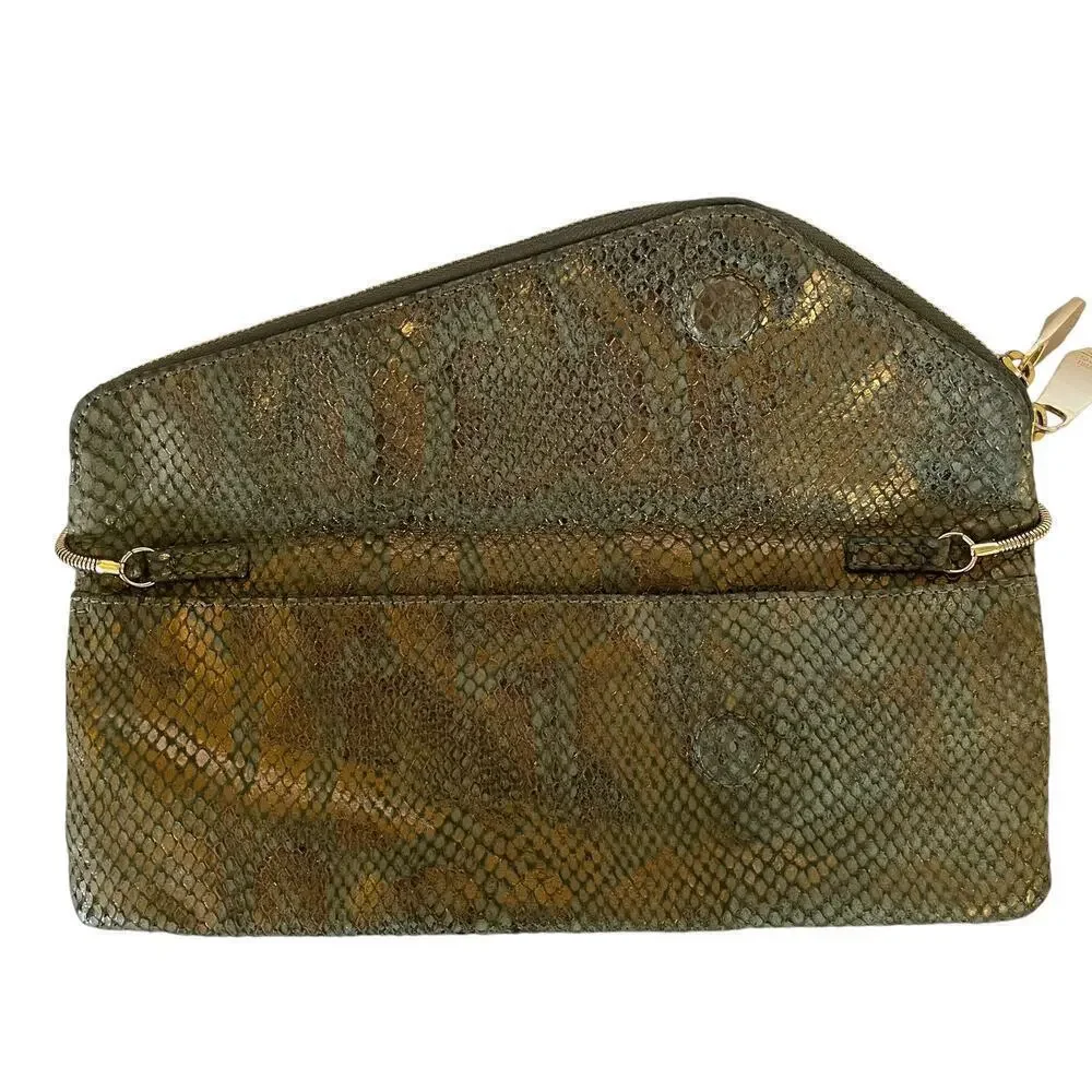 Henri Bendel Debutante Slim Metallic Snake Print Asymmetric Clutch Evening Bag